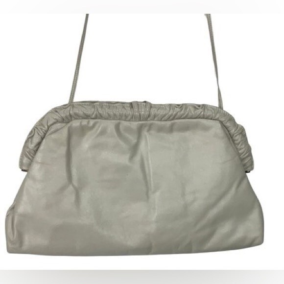 Vintage Grey Real Leather Clutch Bag Boho Eighties Hippie Sexy Party Club - Picture 2 of 5